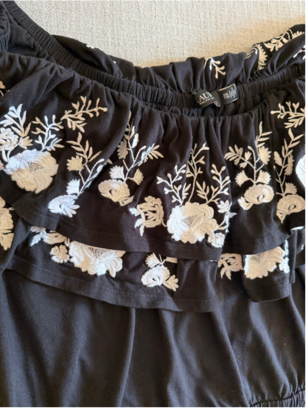 Lauren Ralph Lauren black and white off-the-shoulder embroidered ruffle top XXL - Picture 10 of 10